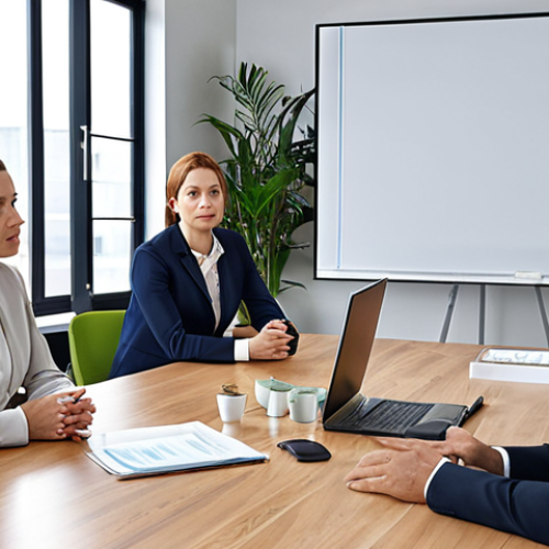 Home 14 **
"Corporate restructuring meeting. Emphasize transparency and communication. People are actively listening and engaging. Bright, open office space."
**