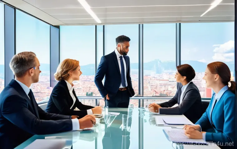 기업경영지도사 시험 후기 및 팁 - **Prompt:** A dynamic, mid-shot photo of a diverse team of professional management consultants (men ...