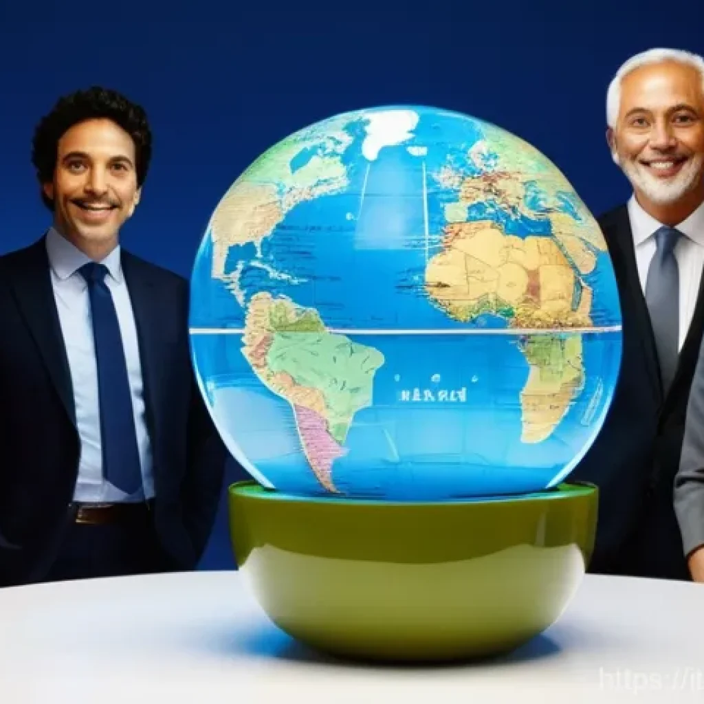 기업경영지도사와 글로벌 경영 사례 - **Prompt:** A dynamic, high-angle shot of an Italian business executive and a diverse team of intern...