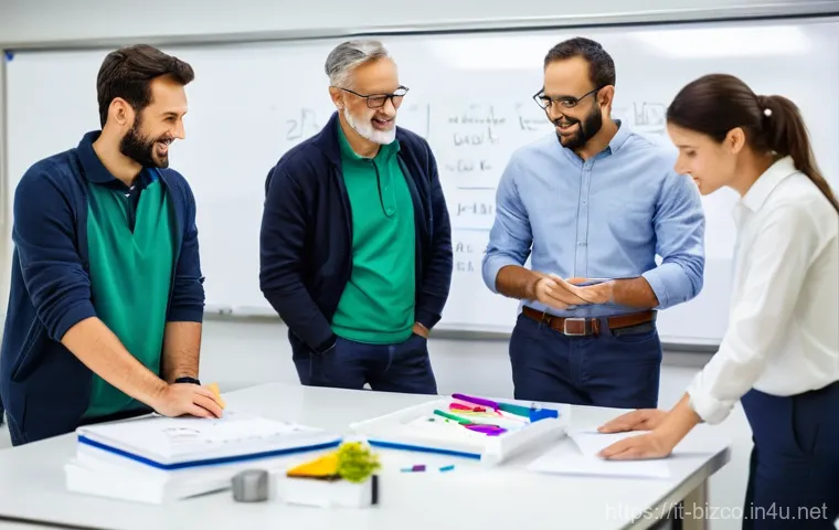 기업경영지도사 필수 경영학 이론 - **Prompt:** A diverse team of professionals, casually dressed yet focused, gathers in a sunlit, open...