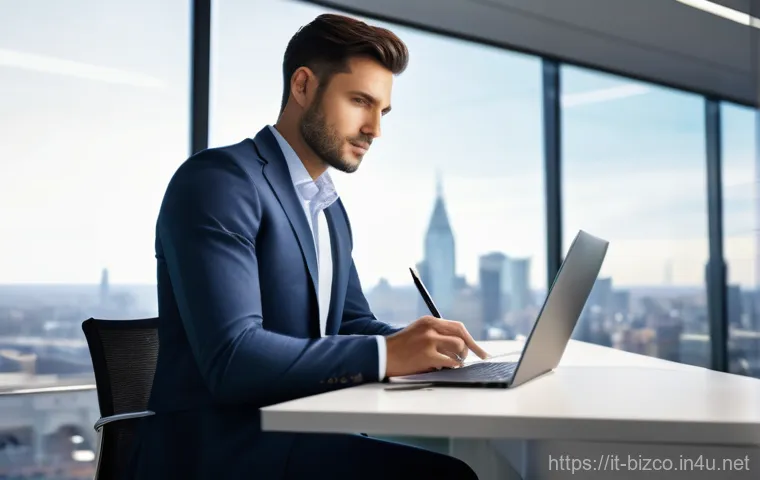 기업경영지도사 필기시험 실전 전략 - **Prompt 1: Aspiring Consultant in a Modern Office**
    A highly detailed, professional image of a ...