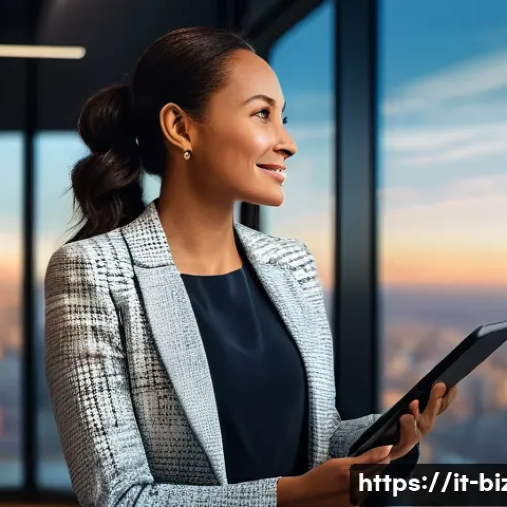 기업경영지도사 관련 산업 트렌드 - **Prompt:** A dynamic, modern business consultant, a woman in her late 30s of Italian descent, dress...