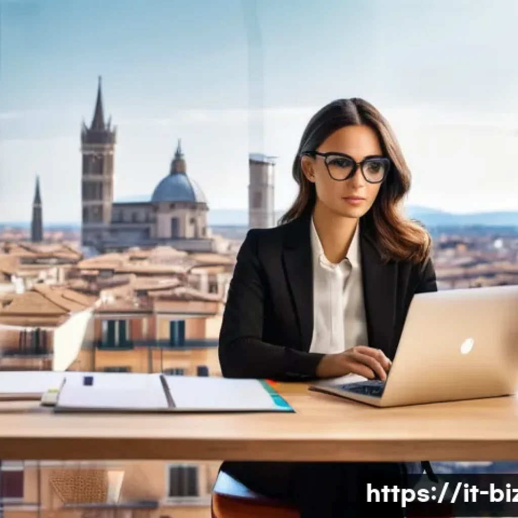 기업경영지도사 시험 합격률 분석 - A modern Italian business consultant study scene: a young professional woman sitting at a sleek wood...