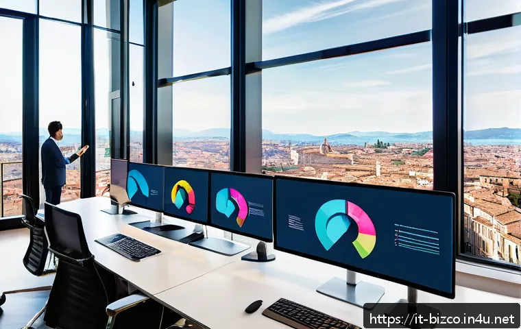 기업경영지도사와 고객 관계 관리 사례 - A modern Italian office environment showcasing a diverse team of professionals analyzing detailed cu...