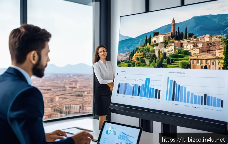 기업경영지도사와 비즈니스 컨설팅 트렌드 - A professional business consultant in a modern Italian office environment, actively collaborating wi...