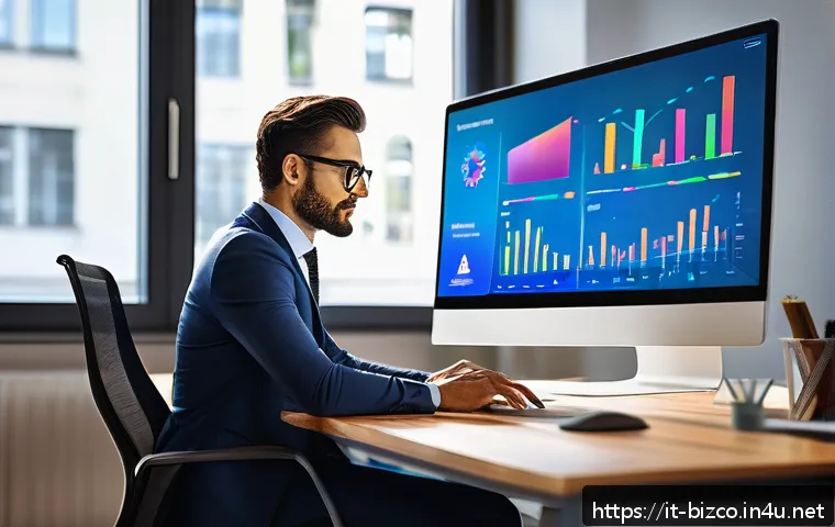 기업경영지도사로 일하며 겪는 문제 해결법 - A modern Italian business consultant in a sleek office setting, engaging with a digital touchscreen ...